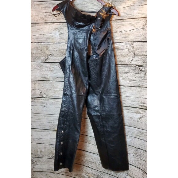 BIKER Motorcycle Chaps-XELEMENT Advanced Gear Black Leather  Pants Sz 14 - Picture 1 of 5
